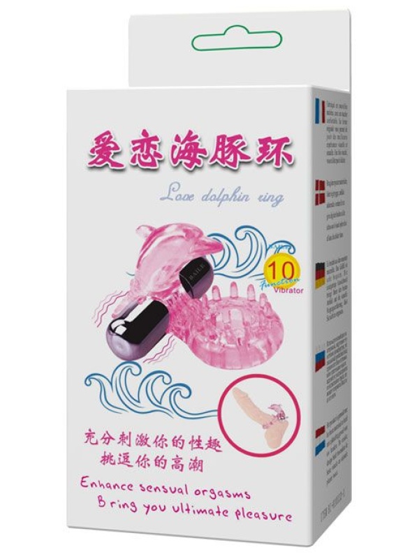 Розовое виброкольцо-дельфин с шипами