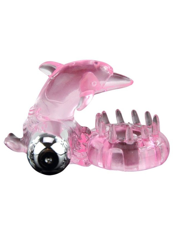 Розовое виброкольцо-дельфин с шипами