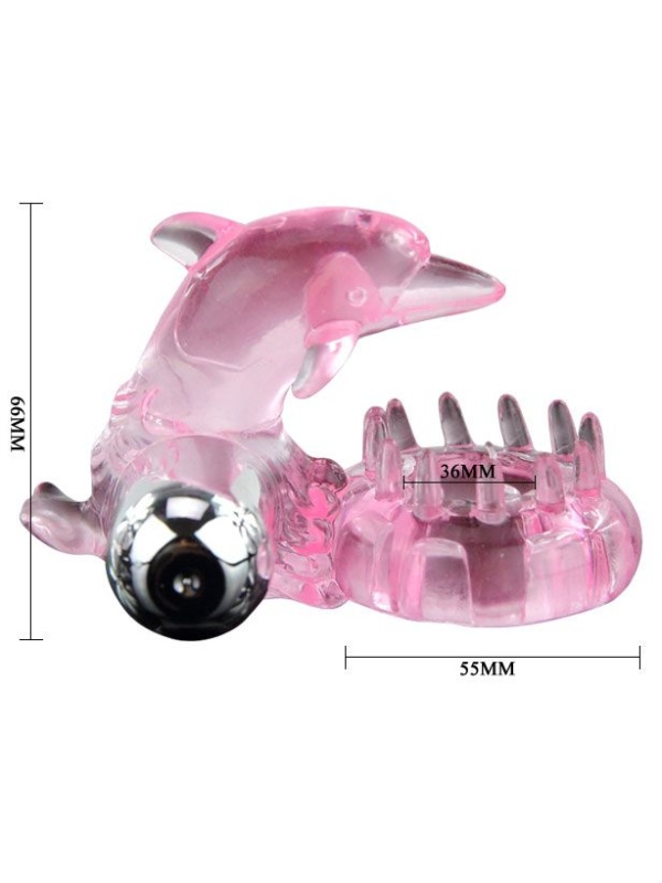 Розовое виброкольцо-дельфин с шипами
