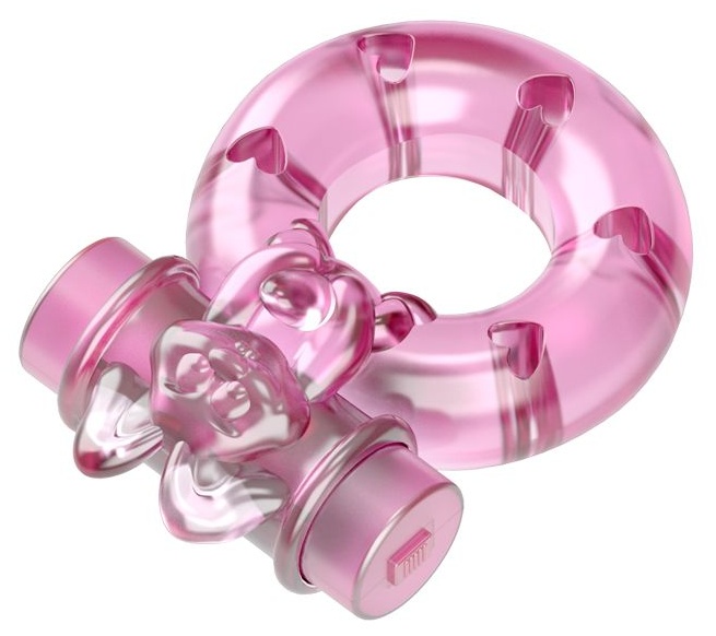 Розовое эрекционное виброкольцо с зайчиком