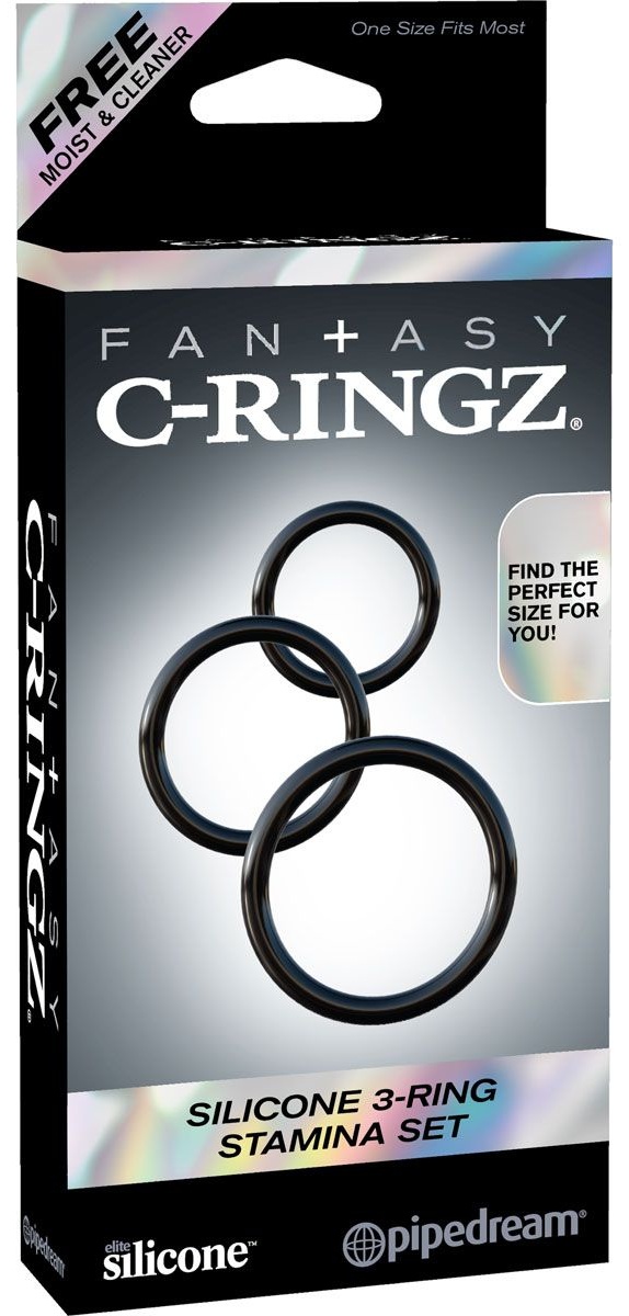 Набор из трех черных эрекционных колец Silicone 3-Ring Stamina Set