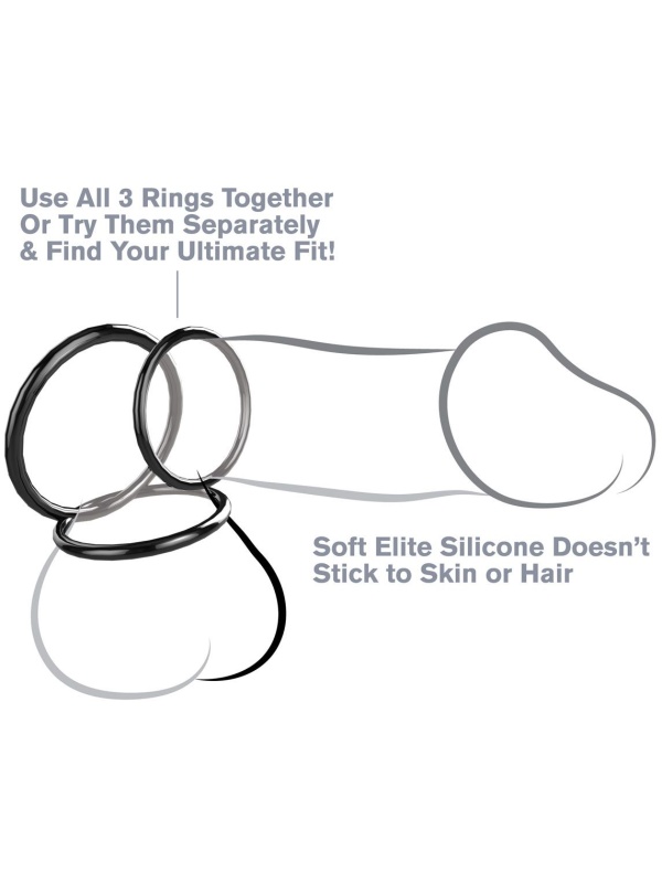 Набор из трех черных эрекционных колец Silicone 3-Ring Stamina Set