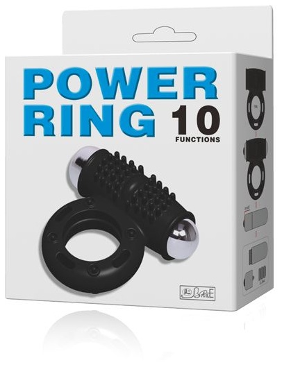 Черное эрекционное кольцо с 10 режимами вибрации