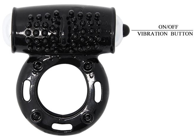 Черное эрекционное кольцо с 10 режимами вибрации