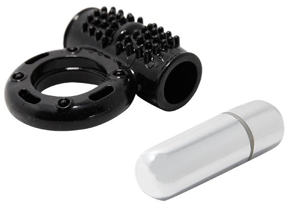 Черное эрекционное кольцо с 10 режимами вибрации