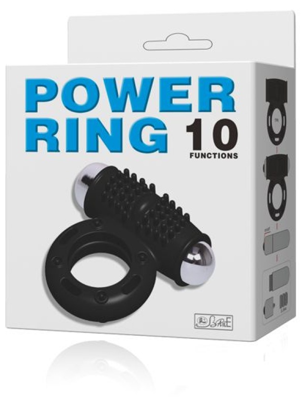 Черное эрекционное кольцо с 10 режимами вибрации