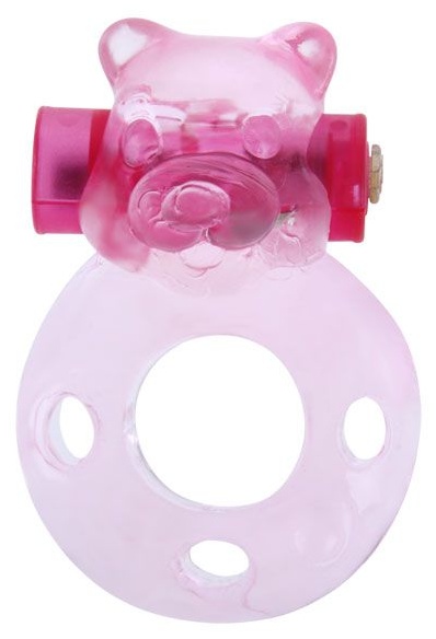 Розовое эрекционное виброкольцо с мишкой на вибропуле