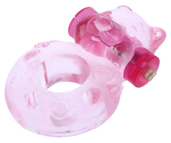 Розовое эрекционное виброкольцо с мишкой на вибропуле
