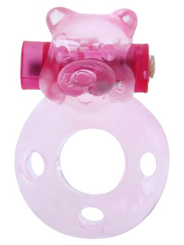 Розовое эрекционное виброкольцо с мишкой на вибропуле
