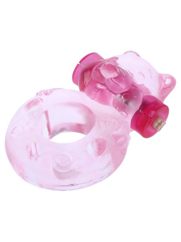 Розовое эрекционное виброкольцо с мишкой на вибропуле