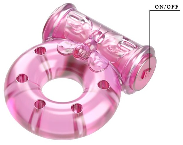 Розовое эрекционное кольцо с бабочкой на вибропуле