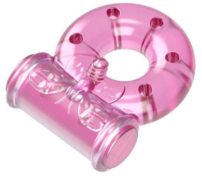 Розовое эрекционное кольцо с бабочкой на вибропуле