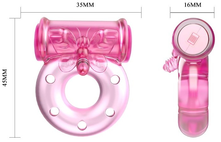 Розовое эрекционное кольцо с бабочкой на вибропуле