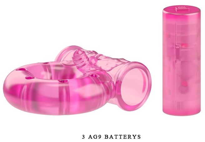 Розовое эрекционное кольцо с бабочкой на вибропуле