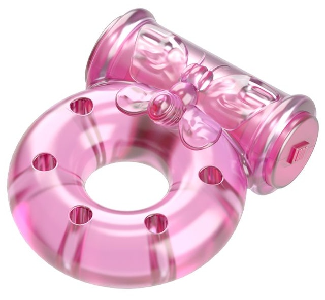Розовое эрекционное кольцо с бабочкой на вибропуле