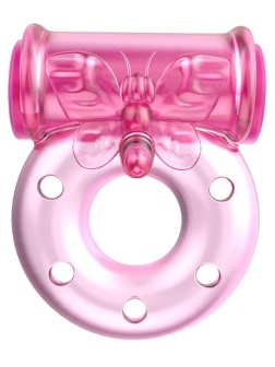 Розовое эрекционное кольцо с бабочкой на вибропуле