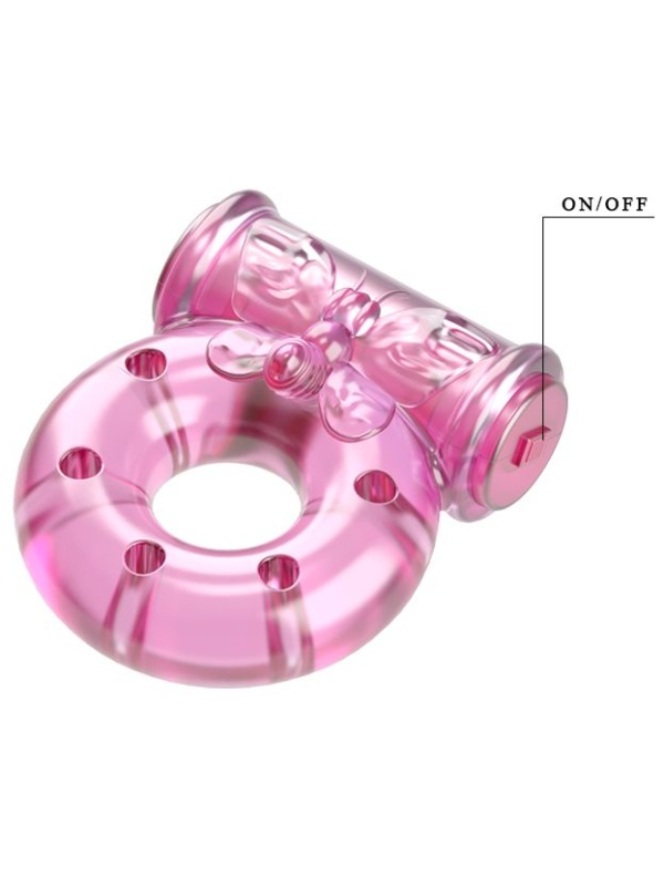Розовое эрекционное кольцо с бабочкой на вибропуле