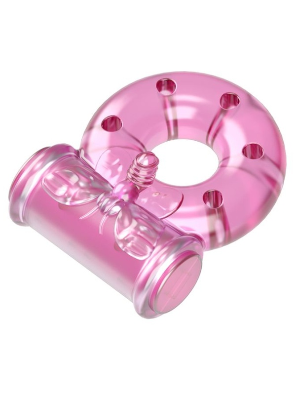 Розовое эрекционное кольцо с бабочкой на вибропуле