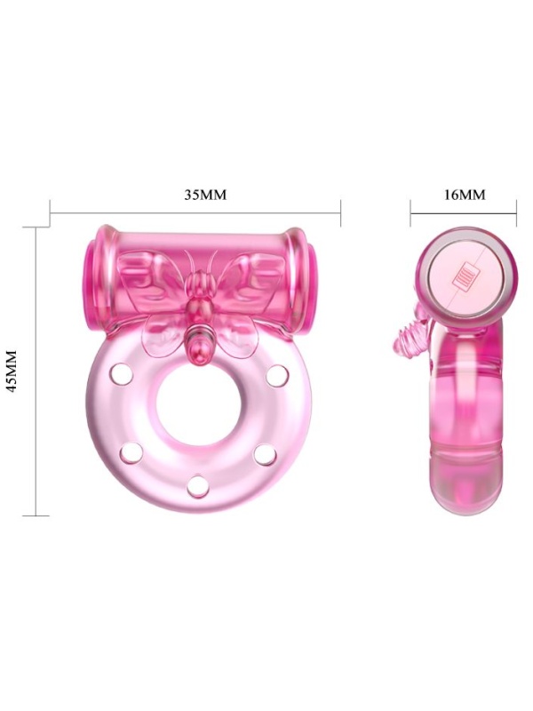 Розовое эрекционное кольцо с бабочкой на вибропуле