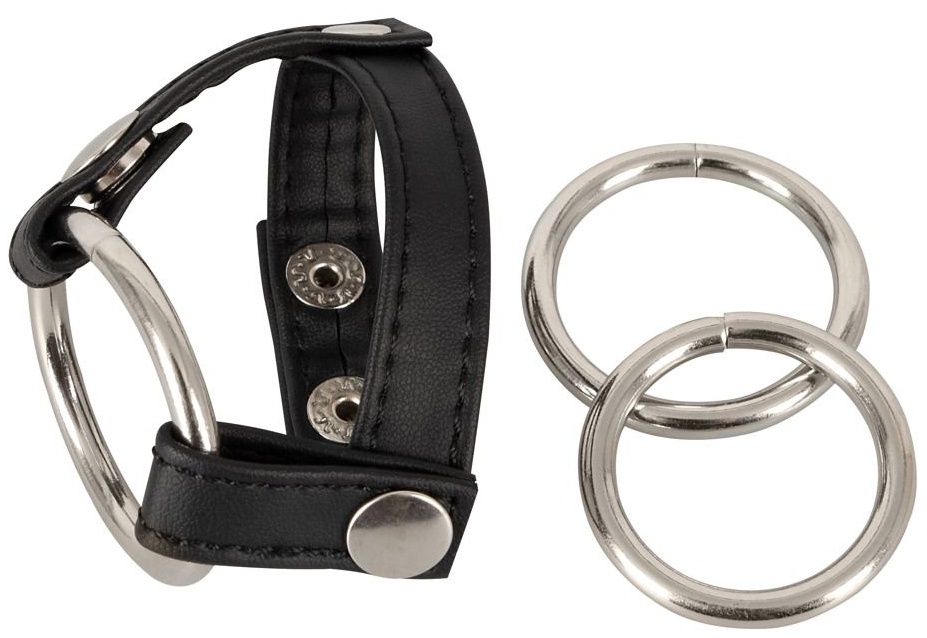 Подхват для мошонки с 3 съемными эрекционными кольцами Leder-Riemen