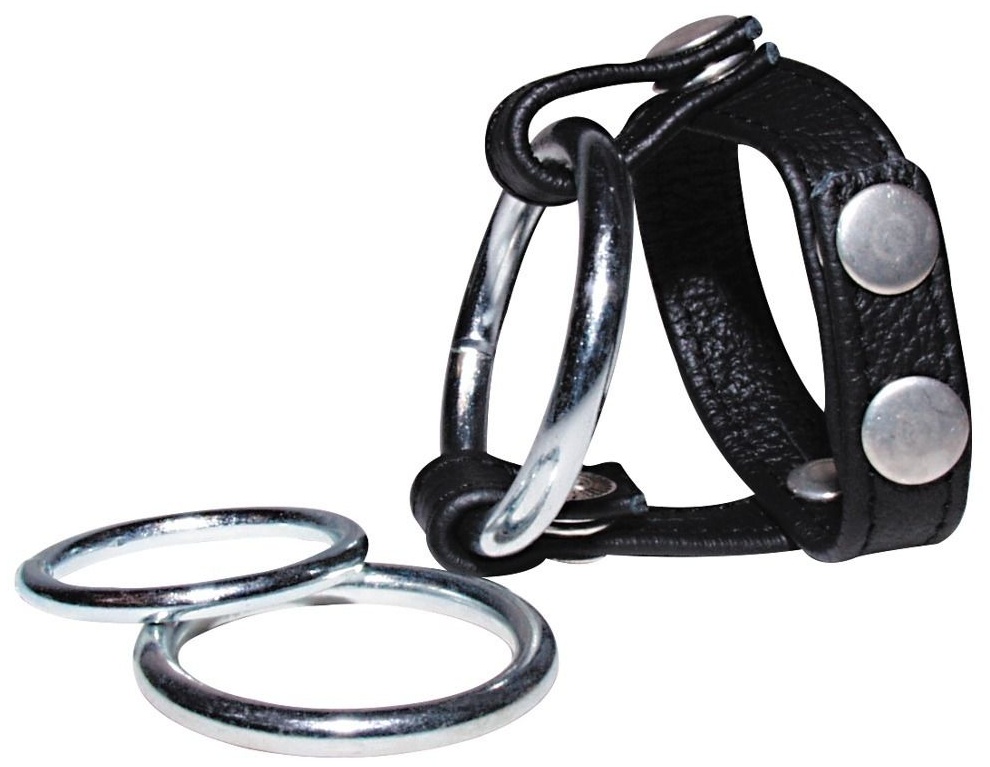 Подхват для мошонки с 3 съемными эрекционными кольцами Leder-Riemen