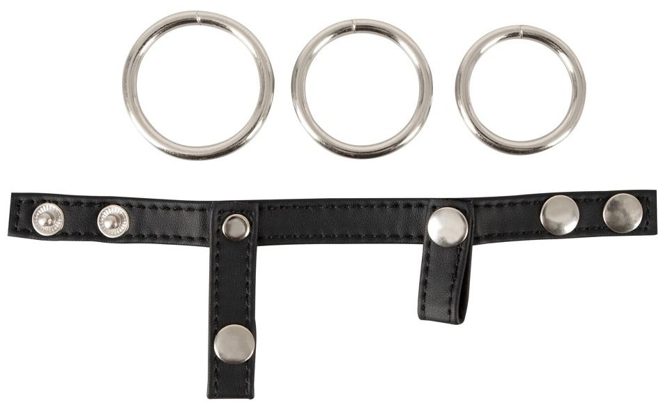 Подхват для мошонки с 3 съемными эрекционными кольцами Leder-Riemen
