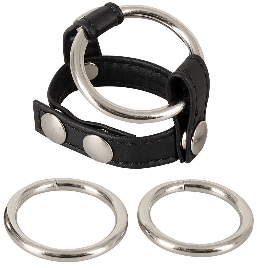 Подхват для мошонки с 3 съемными эрекционными кольцами Leder-Riemen