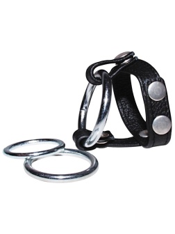 Подхват для мошонки с 3 съемными эрекционными кольцами Leder-Riemen