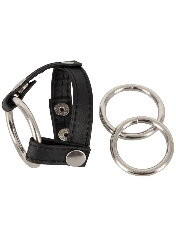 Подхват для мошонки с 3 съемными эрекционными кольцами Leder-Riemen