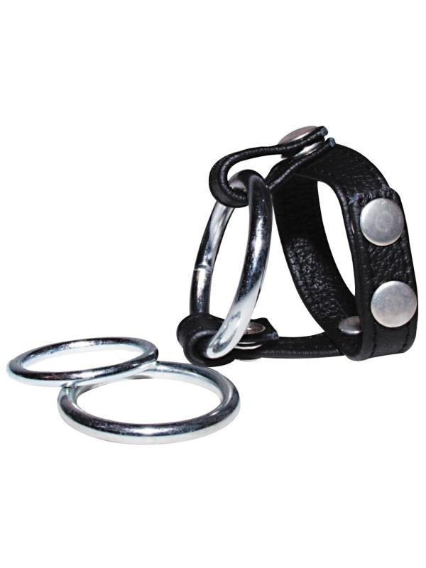 Подхват для мошонки с 3 съемными эрекционными кольцами Leder-Riemen