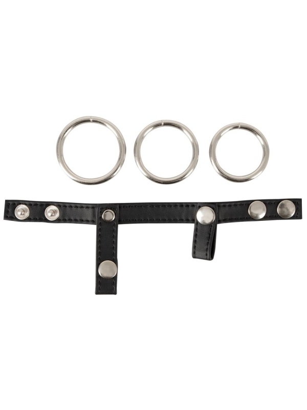 Подхват для мошонки с 3 съемными эрекционными кольцами Leder-Riemen