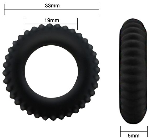 Черное эреционное кольцо с ребрышками Titan