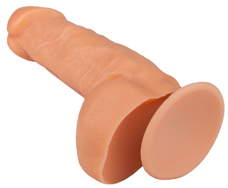 Фаллоимитатор  с мошонкой на присоске - 18,5 см.