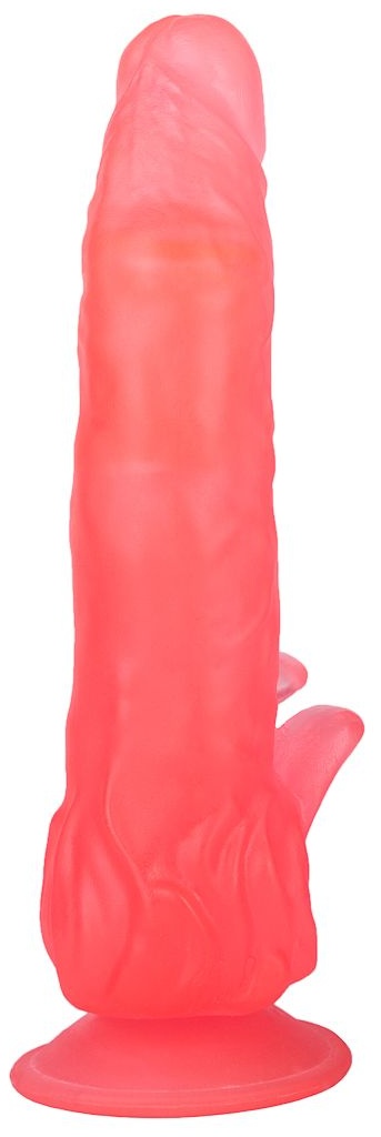 Розовый фаллоимитатор с лепестками у присоски - 18,5 см.