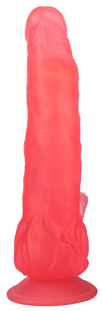 Розовый фаллоимитатор с лепестками у присоски - 18,5 см.