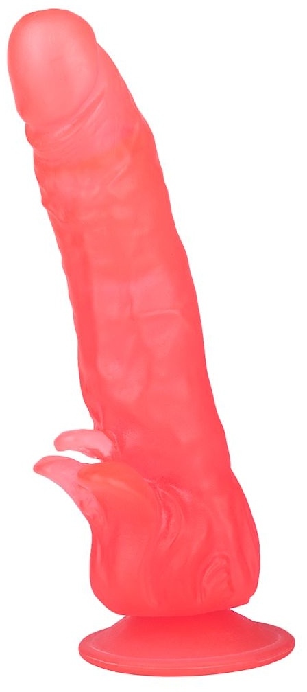 Розовый фаллоимитатор с лепестками у присоски - 18,5 см.