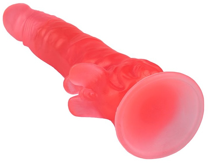 Розовый фаллоимитатор с лепестками у присоски - 18,5 см.