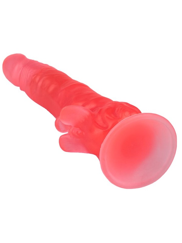 Розовый фаллоимитатор с лепестками у присоски - 18,5 см.