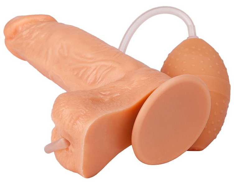 Фаллоимитатор-реалистик с грушей для имитации эякуляции - 16,5 см.