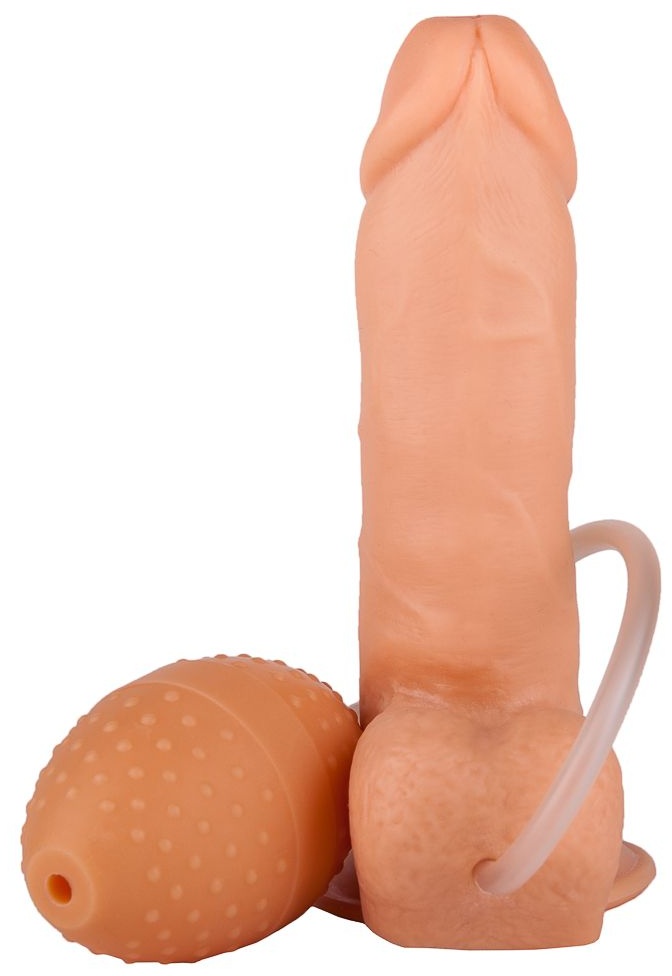 Реалистичный фаллоимитатор на присоске с грушей - 15,5 см.