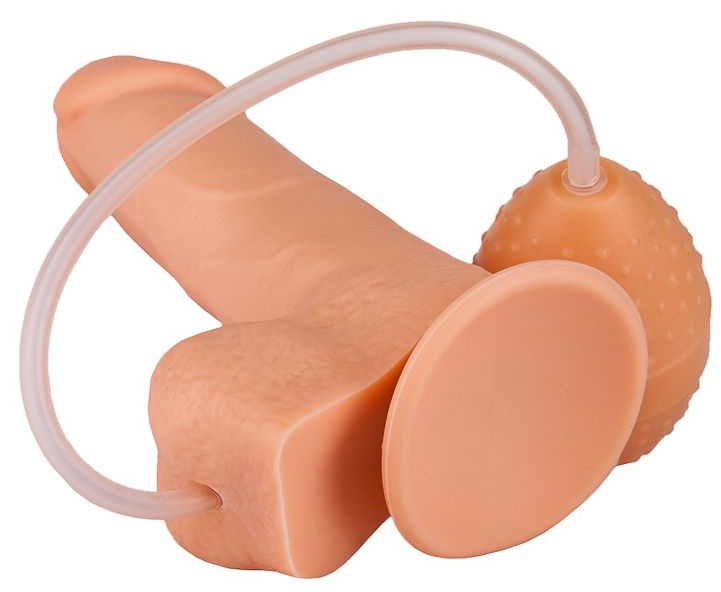 Реалистичный фаллоимитатор на присоске с грушей - 15,5 см.