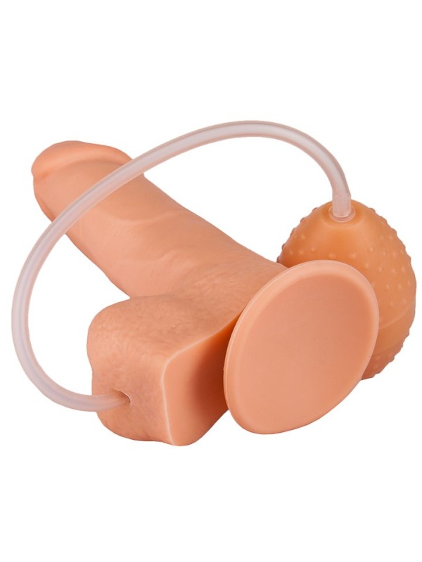 Реалистичный фаллоимитатор на присоске с грушей - 15,5 см.