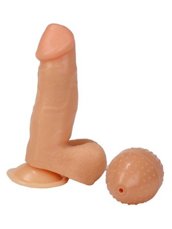 Реалистичный фаллоимитатор на присоске с грушей - 15,5 см.