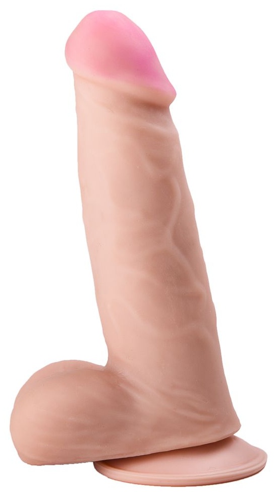 Фаллоимитатор с мошонкой из киберкожи на присоске - 19 см.