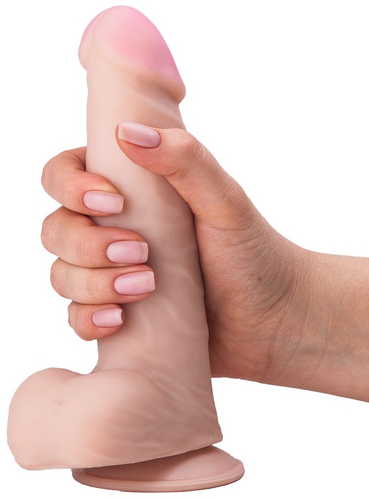 Фаллоимитатор с мошонкой из киберкожи на присоске - 19 см.