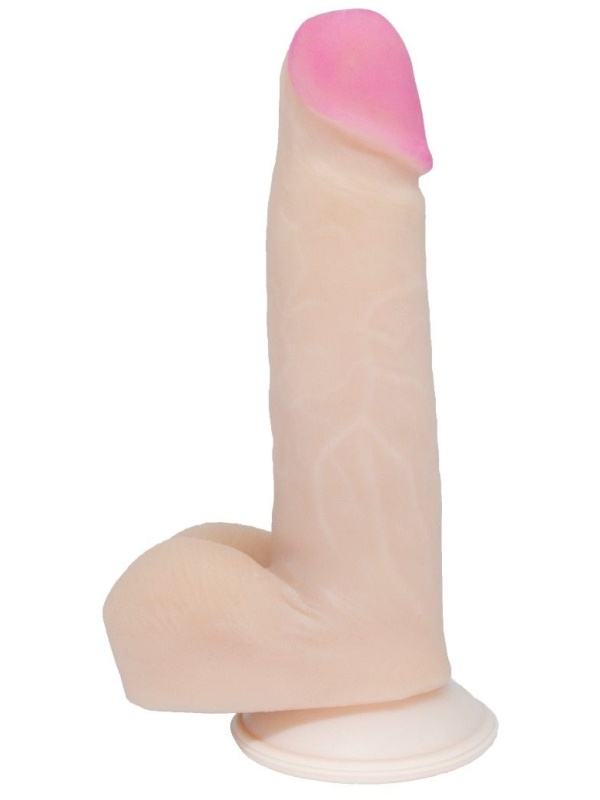 Реалистичный фаллоимитатор с нежно-розовой головкой - 18,5 см.