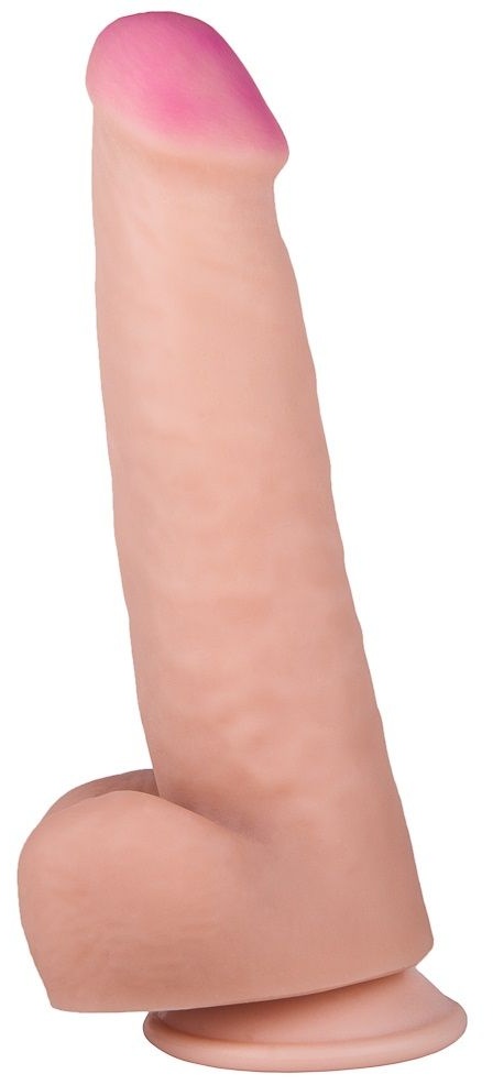 Фаллоимитатор с мошонкой на присоске - 21,3 см.