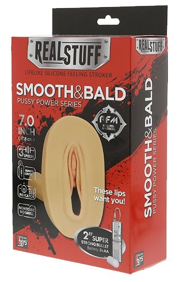 Мастурбатор-вагина с вибрацией и выносным пультом управления REALSTUFF SMOOTH & BALD
