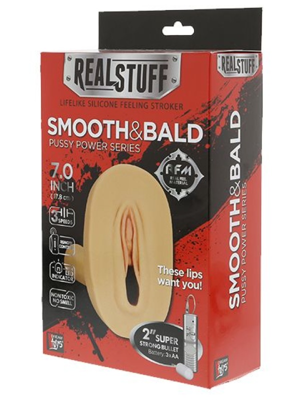 Мастурбатор-вагина с вибрацией и выносным пультом управления REALSTUFF SMOOTH & BALD