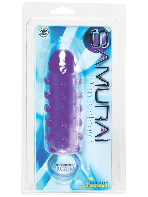 Закрытая фиолетовая насадка с пупырышками SAMURAI PENIS SLEEVE PURPLE - 14,5 см.